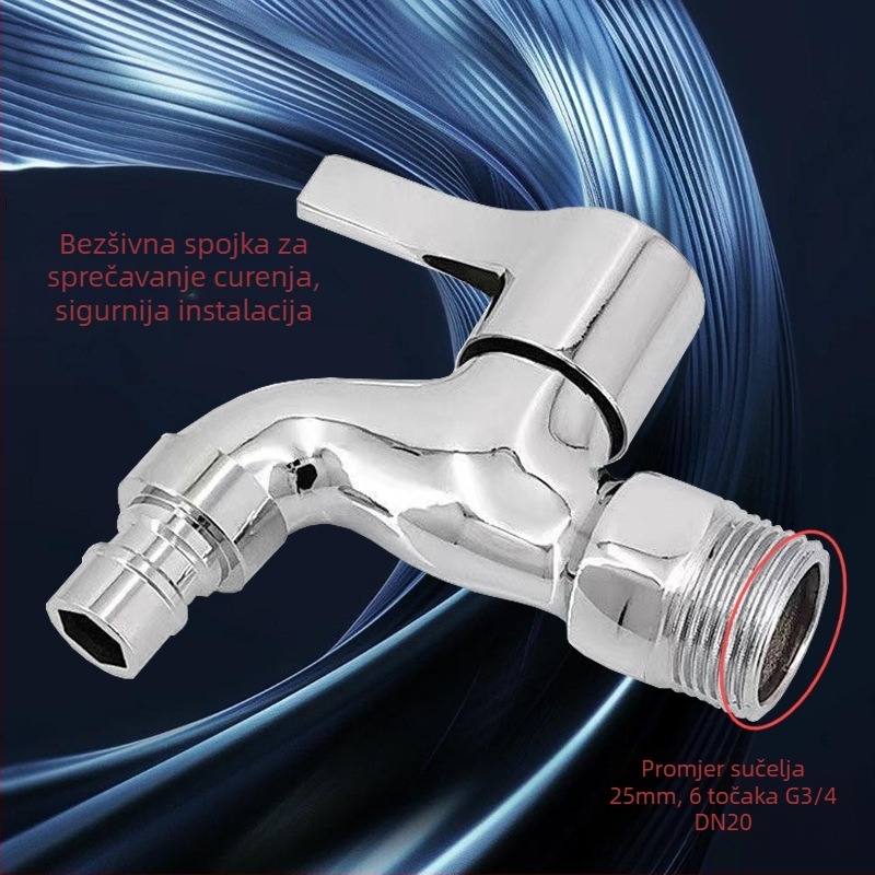 Slavina za perilicu rublja, samo hladna voda, keramički jezgreni ventil, navojno spoj, 20 mm ulaz/izlaz, 5–80°C, 0,8 MPa