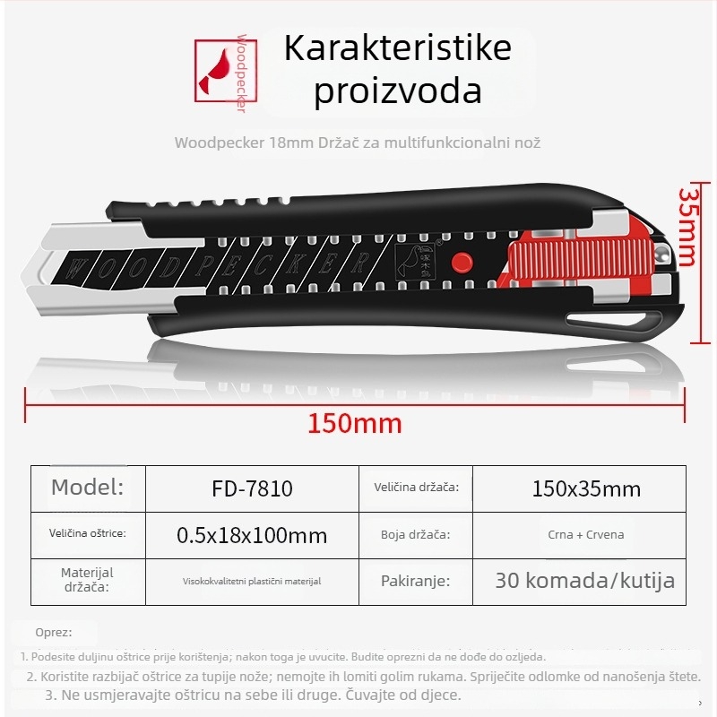 Art nož FD-09A, 18 mm oštrica, zamjena oštrice pritiskom šipke, izvučna oštrica, skladišti 1 oštricu, serija Art Knife