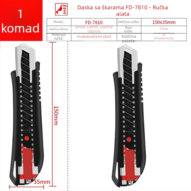 Art nož FD-09A, 18 mm oštrica, zamjena oštrice pritiskom šipke, izvučna oštrica, skladišti 1 oštricu, serija Art Knife