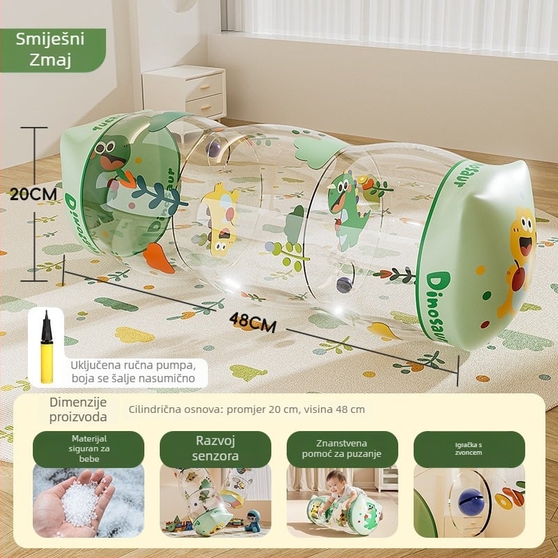 Naduvani valjak za bebe – rana edukacija (0–3 godine) | PVC, sa zvoncem, potiče puzanje i razvoj osjetila i sluha, interaktivne funkcije | Circle qi