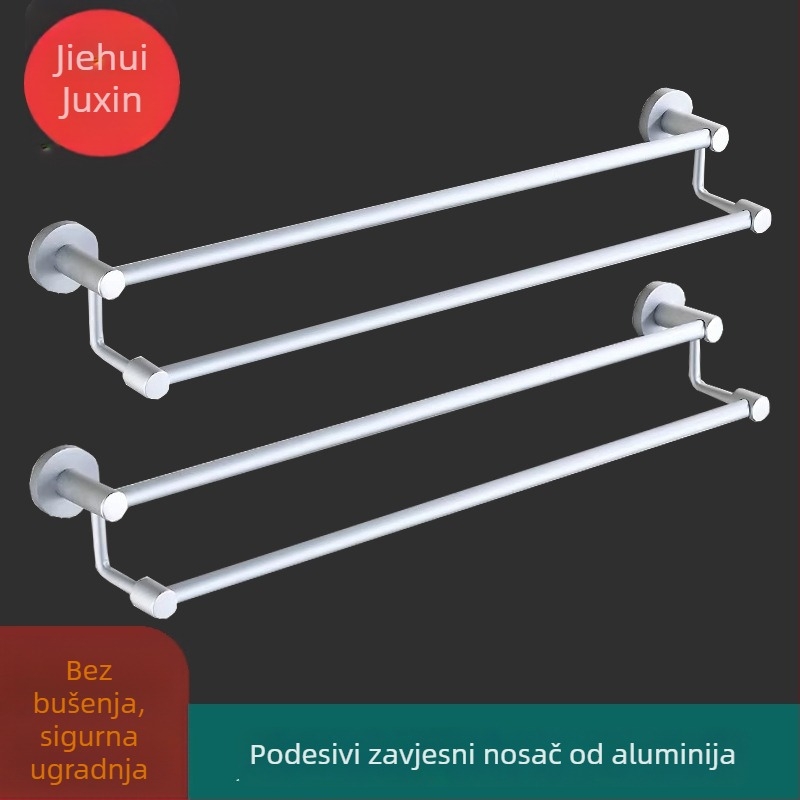 Držač za ručnike od aluminijske legure, dvostruka šipka s visoko-niskim rasporedom, 2 sloja, čvrsti dizajn, elektroforetski završni premaz, nosivost 18 kg