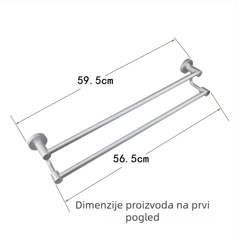 Držač za ručnike od aluminijske legure, dvostruka šipka s visoko-niskim rasporedom, 2 sloja, čvrsti dizajn, elektroforetski završni premaz, nosivost 18 kg