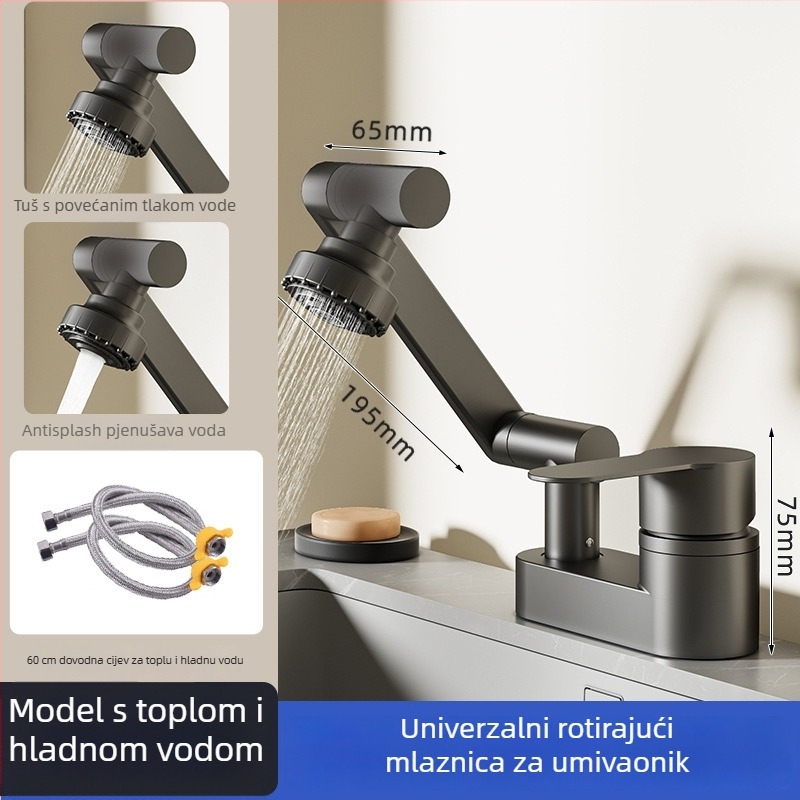 Dvostruki otvor za umivaonik – bakrena legura, keramički disk ventil, 0–90°C, 0.1–0.9 MPa, Model: Dual-Hole Fortune Cat Basin Faucet