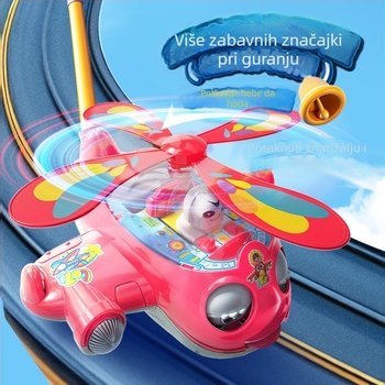 Pomoćna hodalica za guranje i učenje – motiv zrakoplova, protuklizna ručka, zvončić, plastika, za djecu 0–3 godine, vanjska upotreba