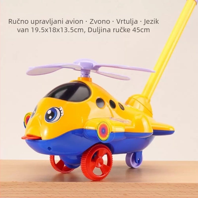 Pomoćna hodalica za guranje i učenje – motiv zrakoplova, protuklizna ručka, zvončić, plastika, za djecu 0–3 godine, vanjska upotreba