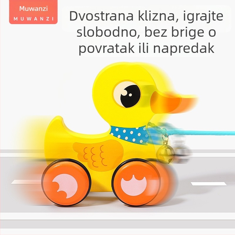 Drvena vučna hodalica za djecu s crtanom životinjom, uzrast 4–6 godina; materijal: drvo; marka: Big hand in small hand; potiče koordinaciju ruka-oko