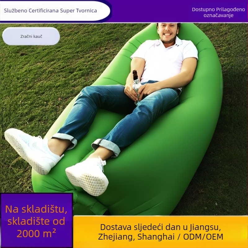 Prenosivi napuhujući kauč za kampiranje i plažu (poliesterska tkanina; napuhivanje zrakom; težina 0.6–1 kg; pogodno za više osoba)