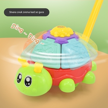 Dječja hodalica-igračka s likovima životinja (pterozaur, rak, bubamara, zeka) — plastična, s jednim štapom, glazbeno zvono, ljulja i rotira