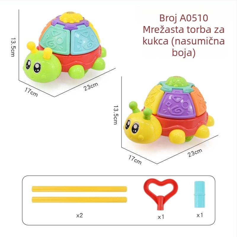 Dječja hodalica-igračka s likovima životinja (pterozaur, rak, bubamara, zeka) — plastična, s jednim štapom, glazbeno zvono, ljulja i rotira