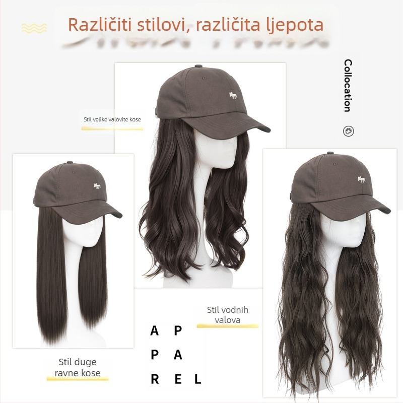 Ženska perika s integriranim kapom, duga ravna kosa — kapica-perika, duga ravna kosa, vlakna otporna na visoke temperature, nije za bojanje