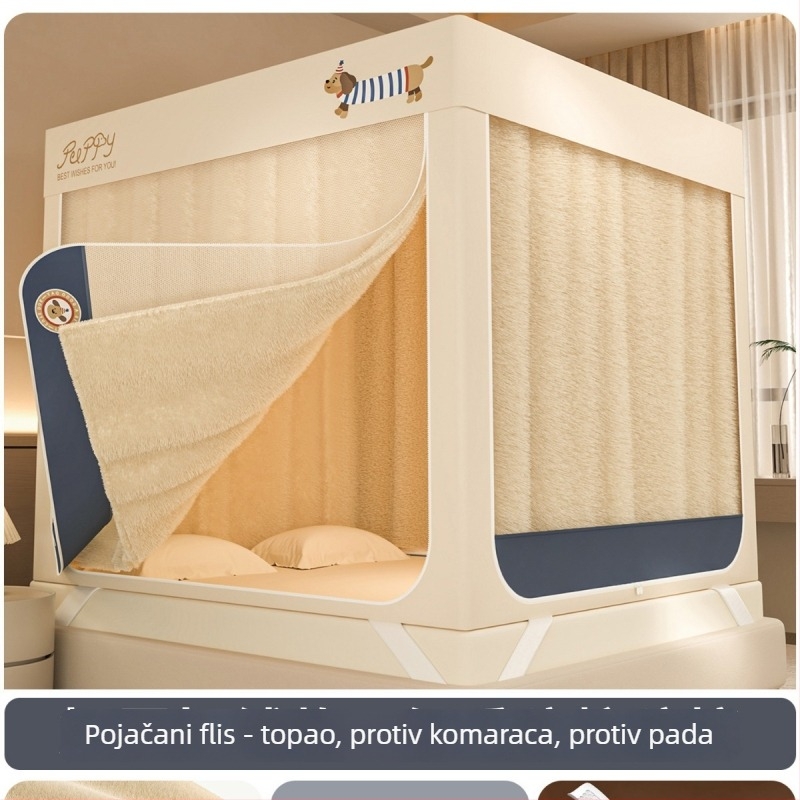 Posteljna mreža protiv komaraca s tri vrata, kvadratna mreža s zatvaračem, poliester, okvir od karbonskog čelika