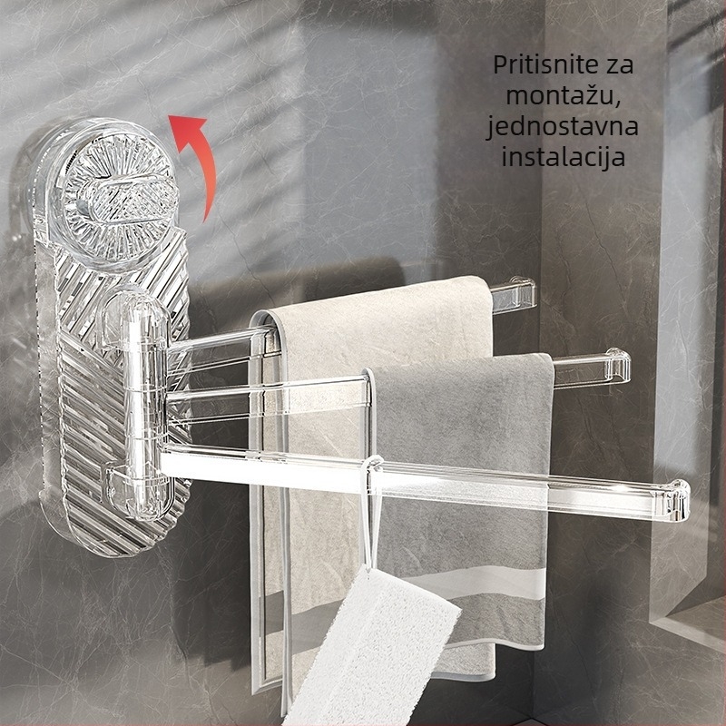 Plastični okretni držač ručnika sa vakuumskom čašicom za pričvršćivanje na zid, s više šipki