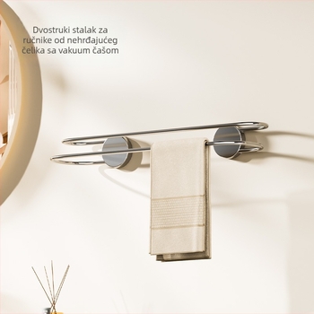 Nehrđajući čelični držač za ručnike sa usisnom čašom i dvostrukom šipkom za kupaonicu – montaža bez bušenja
