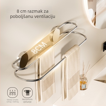 Nehrđajući čelični držač za ručnike sa usisnom čašom i dvostrukom šipkom za kupaonicu – montaža bez bušenja