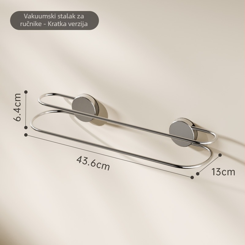 Nehrđajući čelični držač za ručnike sa usisnom čašom i dvostrukom šipkom za kupaonicu – montaža bez bušenja