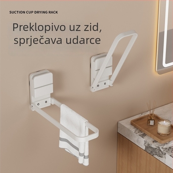 Sklopivi nosač ručnika sa usisnim čašicama, zidni bez bušenja, od željeza