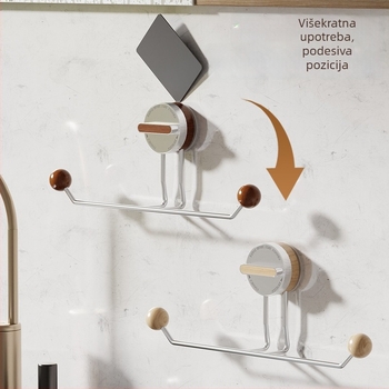 Držač za ručnike s usisnom čašom, bez bušenja, nehrđajući čelik, drveni izgled, kupaonica i kuhinja – Shell Stone