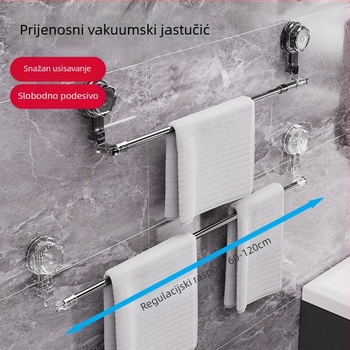 Držač ručnika s usisnom čašom za kupaonicu, od nehrđajućeg čelika, bez bušenja, proširiv