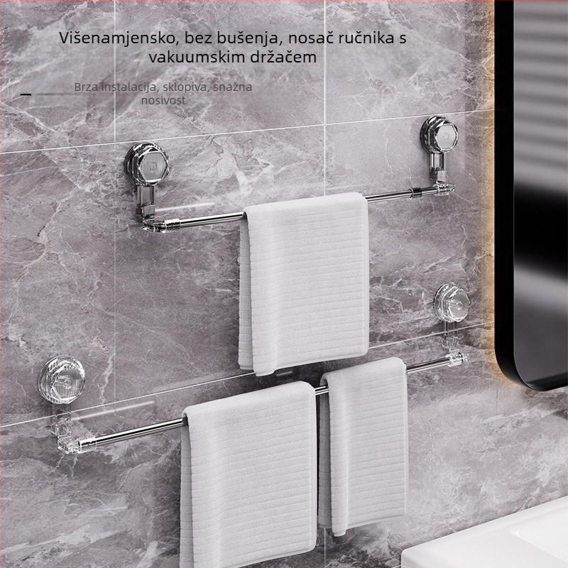 Držač ručnika s usisnom čašom za kupaonicu, od nehrđajućeg čelika, bez bušenja, proširiv