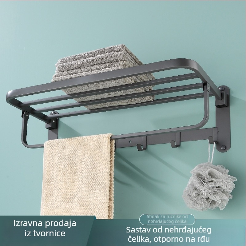 Držač za ručnike od nehrđajućeg čelika, zidni, jednoslojni, za pohranu, nosivost do 20 kg