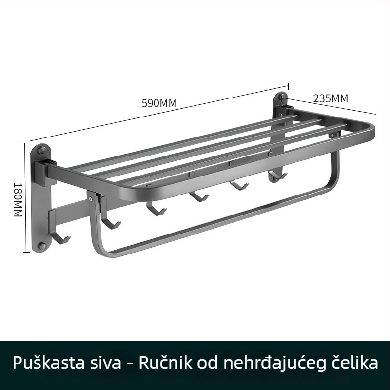 Držač za ručnike od nehrđajućeg čelika, zidni, jednoslojni, za pohranu, nosivost do 20 kg