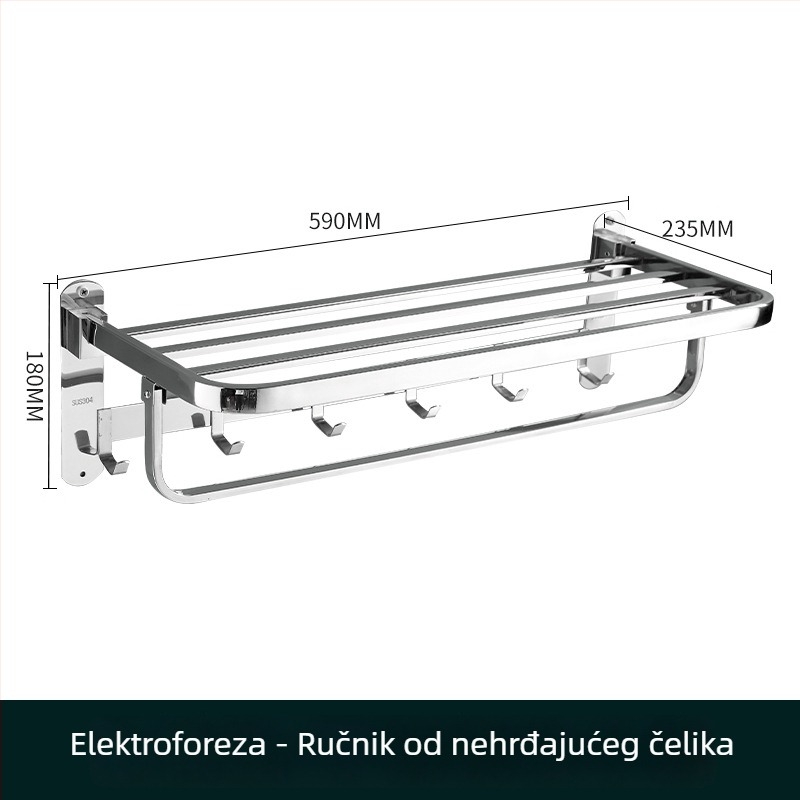 Držač za ručnike od nehrđajućeg čelika, zidni, jednoslojni, za pohranu, nosivost do 20 kg