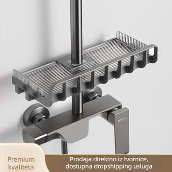Kupaonska polica za pohranu s tuš šipkom, plastika, elektroplatirana završna obrada, nosivost 5–10 kg, 1 razina, stil Light Luxury