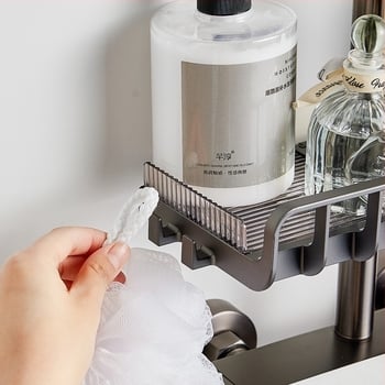 Kupaonska polica za pohranu s tuš šipkom, plastika, elektroplatirana završna obrada, nosivost 5–10 kg, 1 razina, stil Light Luxury