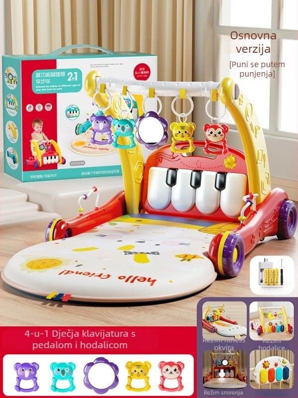 Dječja pedalna klavirska hodalica – dvostruko korištenje glazbena edukativna igračka za 0–3 godine, plastična