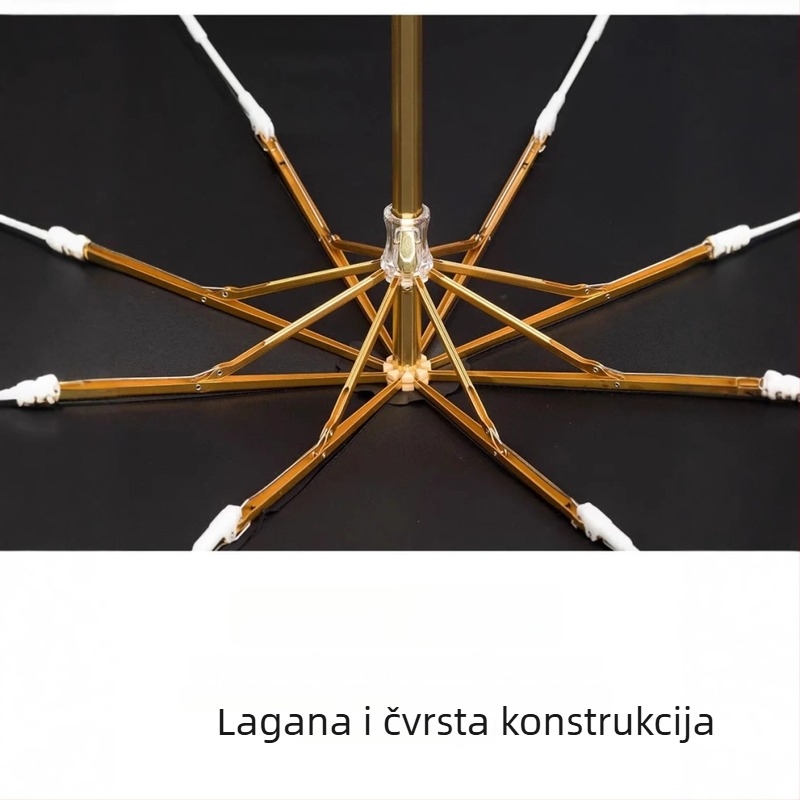 Sklopivi kišobran za sunce i kišu sa satenskim pokrovom, okvir od legure s 8 krakova, aluminijski šaft, ručno otvaranje i zatvaranje, mogućnost tiska logotipa