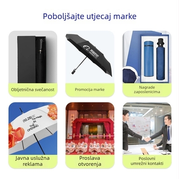 Automatski poslovni kišobran s 8 rebara, zakrivljenom drškom, željeznim rebrima, trodijelni sklop, za sunce i kišu