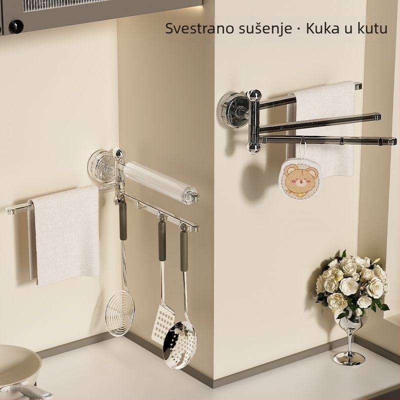 Plastični zidni držač ručnika s vakuumskim pričvršćivanjem, rotirajući s više šipki