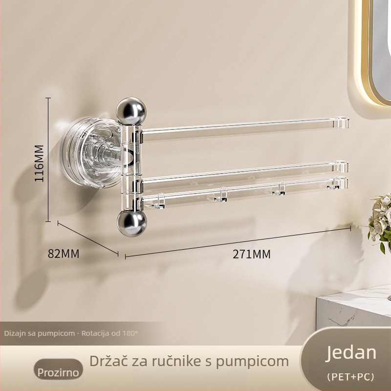 Plastični zidni držač ručnika s vakuumskim pričvršćivanjem, rotirajući s više šipki