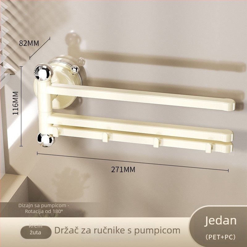 Plastični zidni držač ručnika s vakuumskim pričvršćivanjem, rotirajući s više šipki