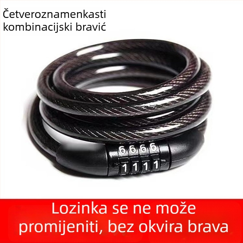 Brava s lozinkom za planinski bicikl s čeličnim kabelom — protiv krađe, univerzalna kompatibilnost, model 1