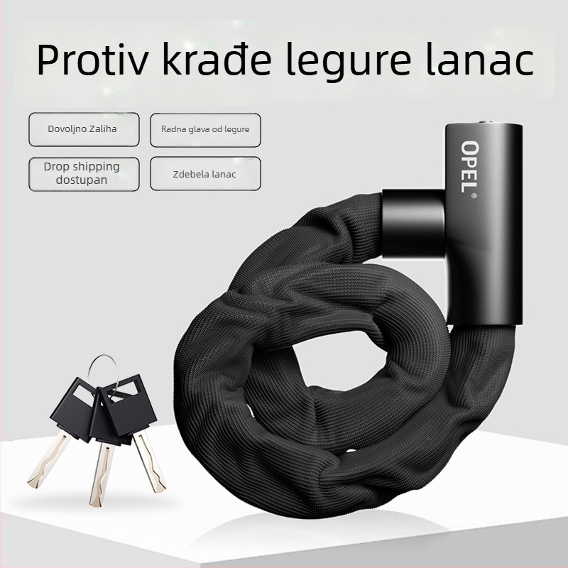 OPÉL Lančani sigurnosni brav za bicikl i vrata – Model JTS-LT-K2-6-1000, legura čelika i cinkova legura