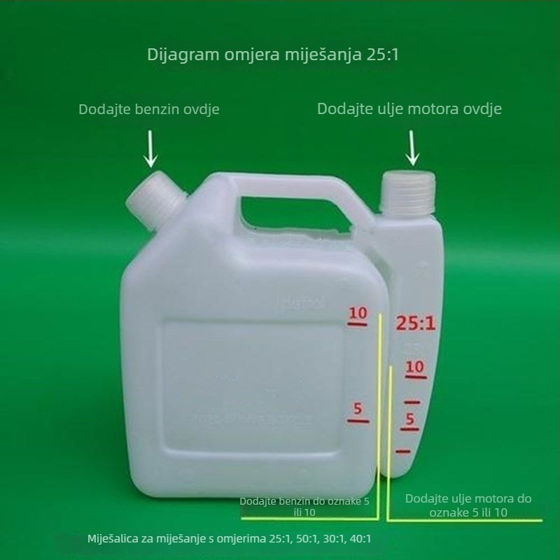 Spremnik za miješanje ulja za dvotaktne motore — velik kapacitet, pogodan za motorne pile, kosilice i kosiće živice