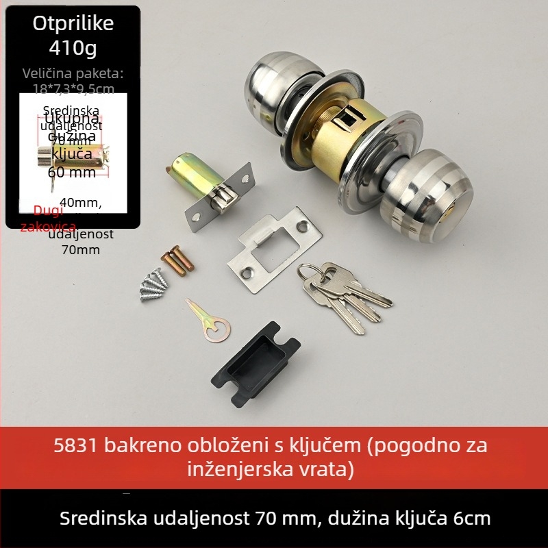 Loptasta brava za vrata od nehrđajućeg čelika, model 5831, univerzalna upotreba za unutarnja drvena vrata