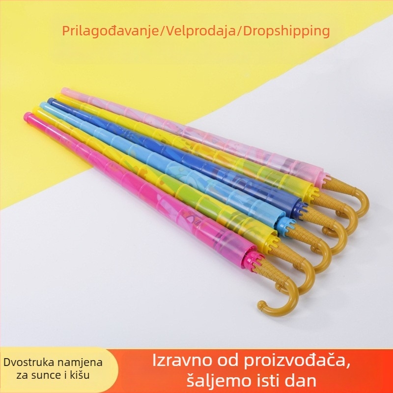 Dječji kišobran s dugom ručkom, automatsko otvaranje, 8 rebara, vinil tkanina 190T, UPF preko 50