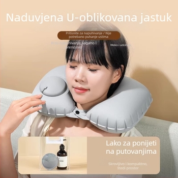 U-oblika napuhljiva jastučnica za vrat – univerzalna, Qianchuan A3257, zrakom napunjena, flokirana tkanina