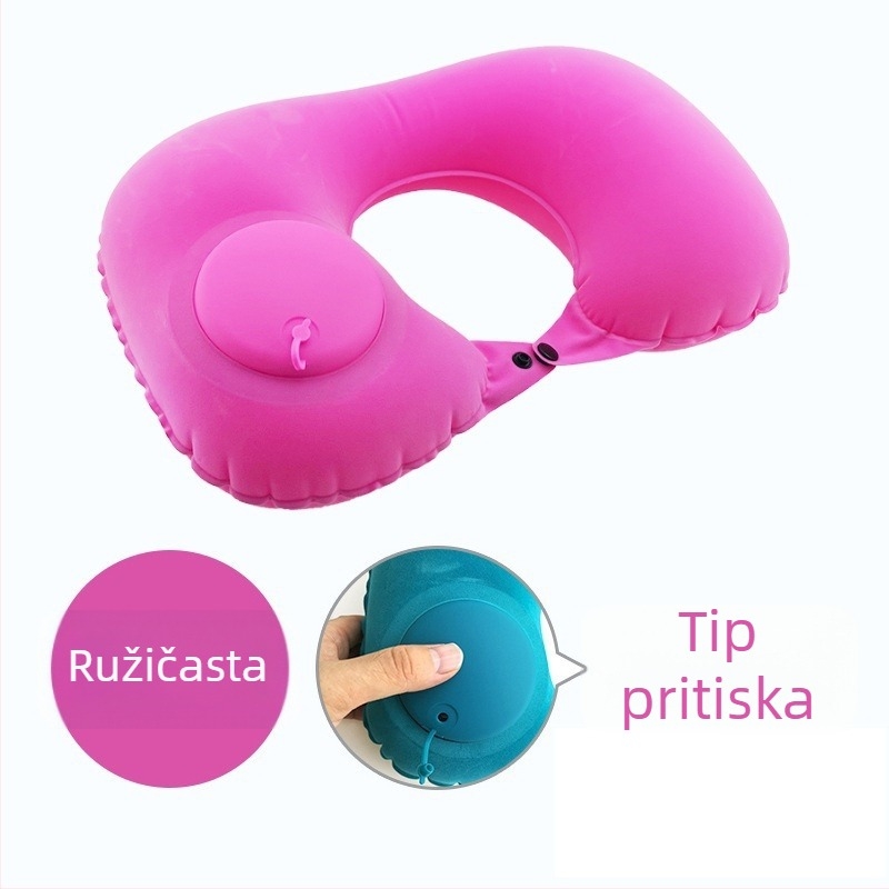 U-oblika napuhljiva jastučnica za vrat – univerzalna, Qianchuan A3257, zrakom napunjena, flokirana tkanina