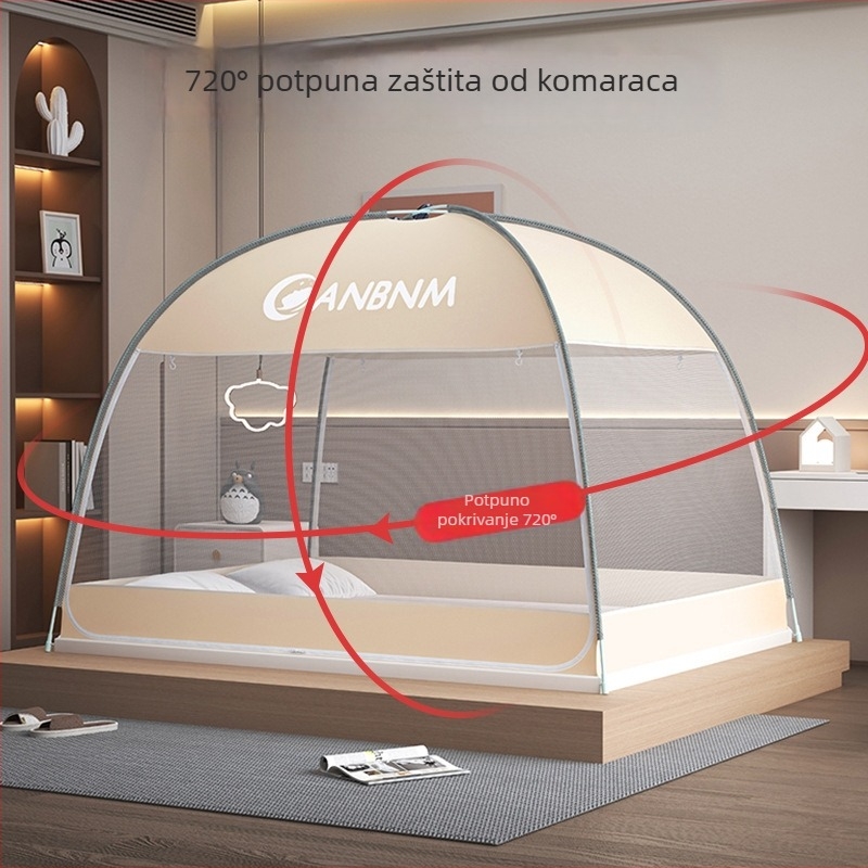 Mreža protiv komaraca za krevet, stil mongolske jurte, bez montaže, sklopiva, dvostruka vrata, fiberglas