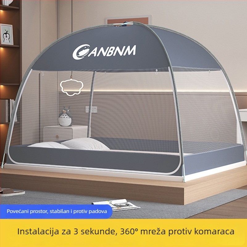 Mreža protiv komaraca za krevet, stil mongolske jurte, bez montaže, sklopiva, dvostruka vrata, fiberglas