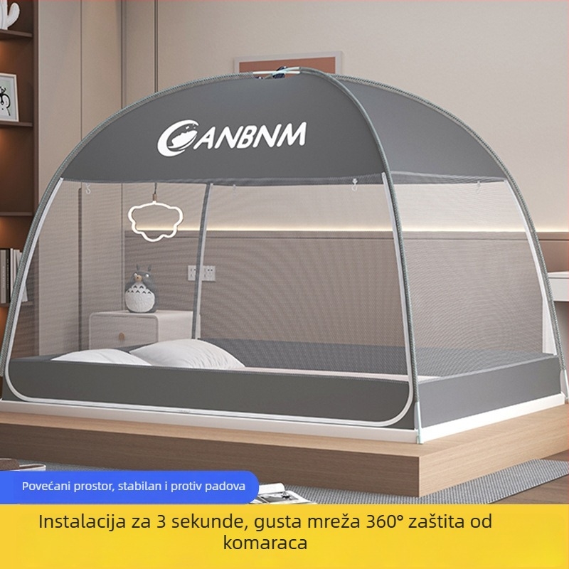Mreža protiv komaraca za krevet, stil mongolske jurte, bez montaže, sklopiva, dvostruka vrata, fiberglas