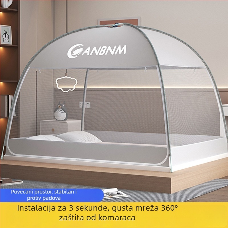 Mreža protiv komaraca za krevet, stil mongolske jurte, bez montaže, sklopiva, dvostruka vrata, fiberglas