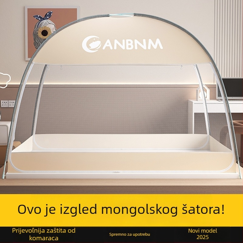 Mreža protiv komaraca za krevet, stil mongolske jurte, bez montaže, sklopiva, dvostruka vrata, fiberglas