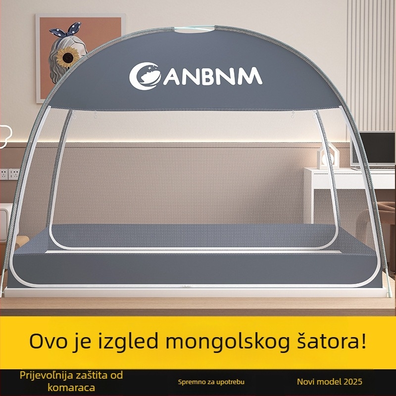 Mreža protiv komaraca za krevet, stil mongolske jurte, bez montaže, sklopiva, dvostruka vrata, fiberglas
