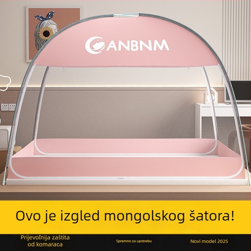 Mreža protiv komaraca za krevet, stil mongolske jurte, bez montaže, sklopiva, dvostruka vrata, fiberglas