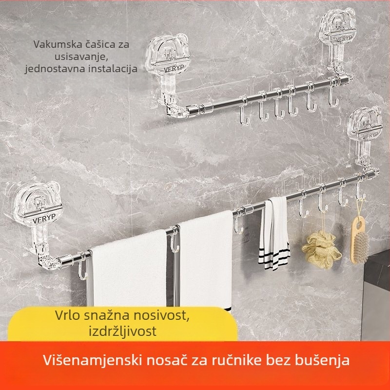 Teleskopski držač s vakuumskim čepom za kupaonicu i kuhinju, bez bušenja, materijali: plastika, nehrđajući čelik, ABS