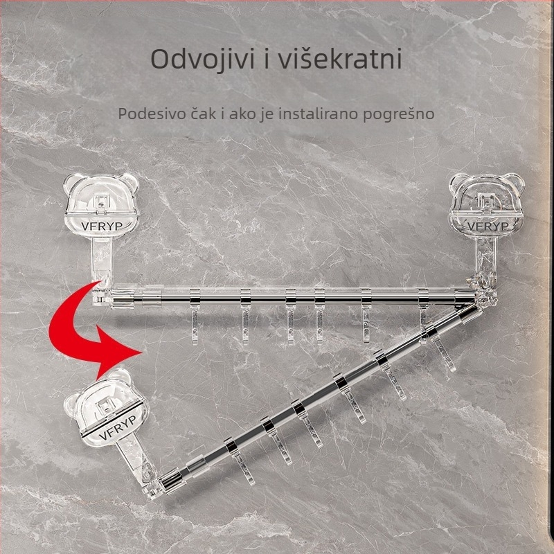 Teleskopski držač s vakuumskim čepom za kupaonicu i kuhinju, bez bušenja, materijali: plastika, nehrđajući čelik, ABS